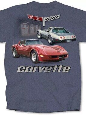 Joe Blow T's 2 Corvettes Garage Scene, Small, Heather Indigo Men's T-Shirt